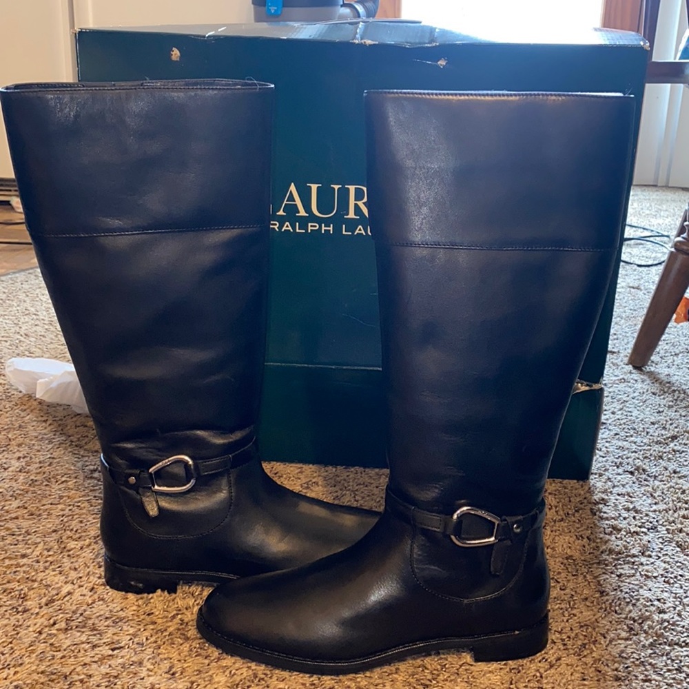 BRAND NEW IN BOX Lauren Ralph Lauren Harlee Black Burnished Vachetta Boot 7.5 B